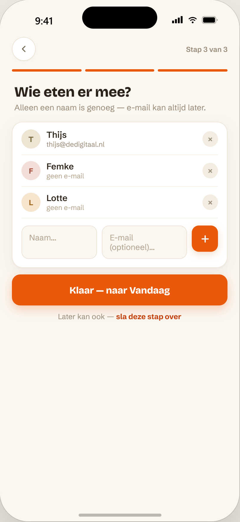 App-scherm: team aanmaken